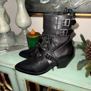 All Saints Black Leather Boots with Buckle. Never been worn